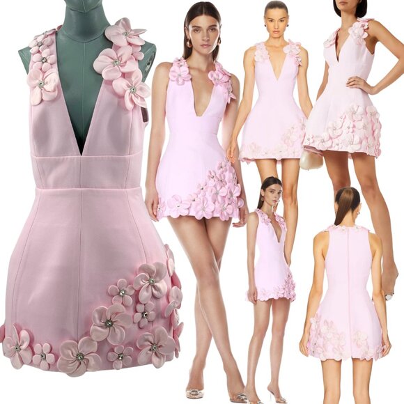 🆕 BRONX & BANCO 🧿 NWOT Estelle Floral Mini Dress, Blush Pink - Sz L US 8 - Picture 1 of 17